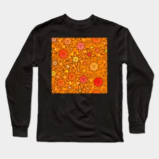 Flower Suns Warm on Orange Repeat 5748 Long Sleeve T-Shirt